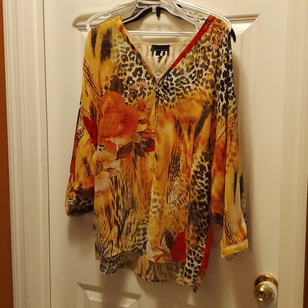 I JEANS BY BUFFALO "L" transparent polyester blouse with crotchet lace